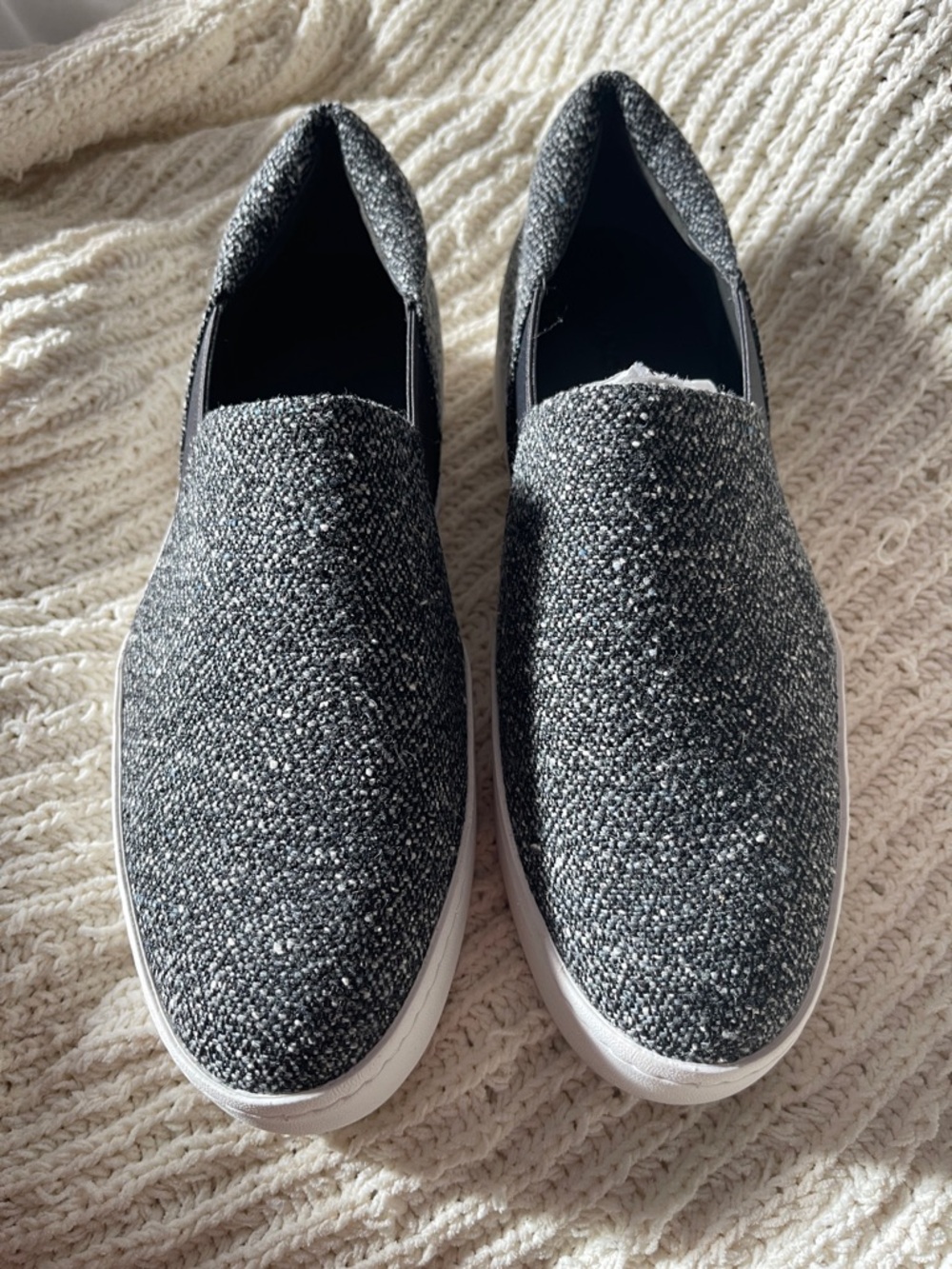 Vince Black and White Tweed Slip-On Sneakers